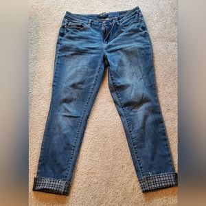 Judy blue keep it in check plaid print cuff slim fit